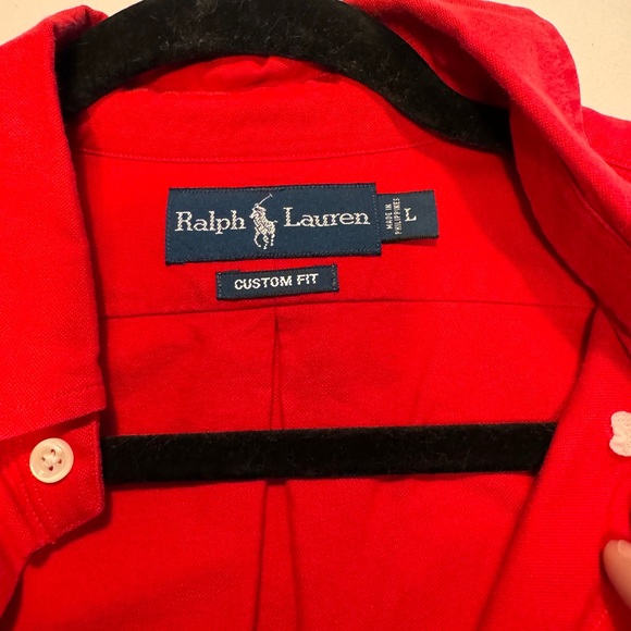 Ralph Lauren long sleeve oxford button down shirt with striped details Red - Picture 2 of 9